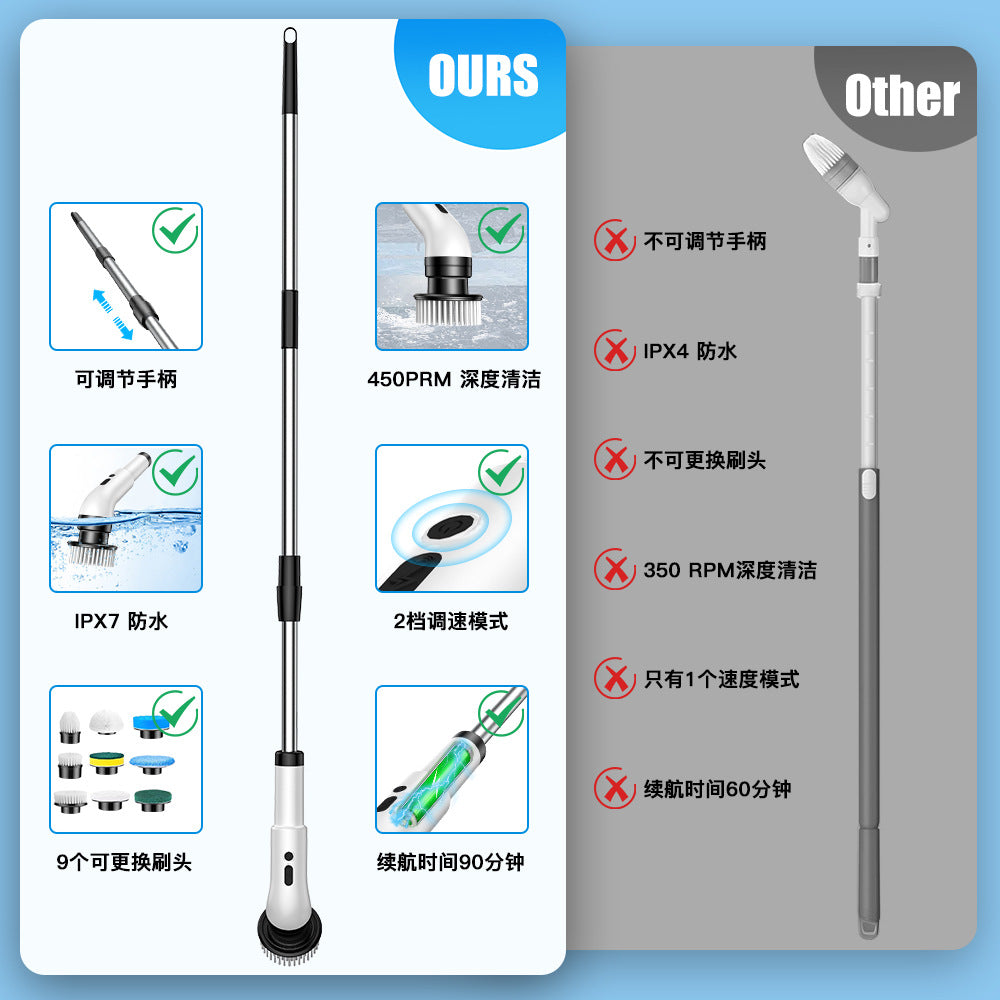 Multifunctional Automatic Cleaning Arm 9-in -1 Wireless Electric Multifunctional Cleaning Brush Bathroom Telescopic Washing Household Bathtub